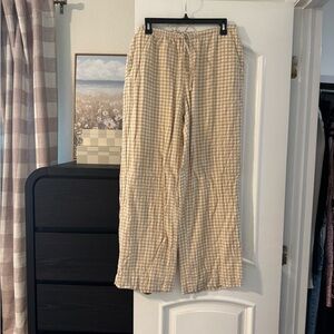 Abercrombie Tan check Gingham Linen Pants